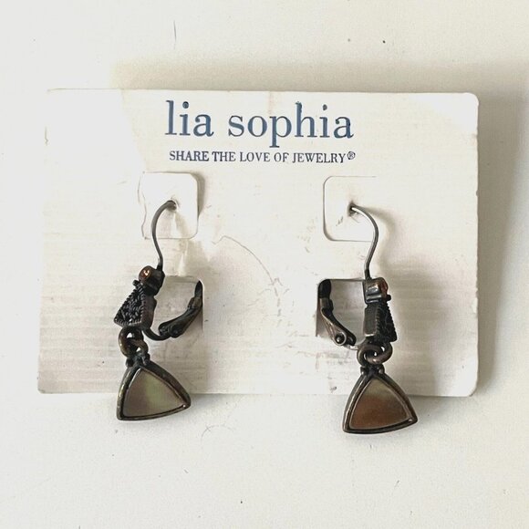 Lia Sophia Drop Dangle Rhinestone Earrings Silver Tone Hook Closure - Picture 1 of 5